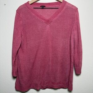 Talbots Women 100% Linen Sweatshirt XL Pink Coastal Lagenlook V-Neck 3/4 Slee